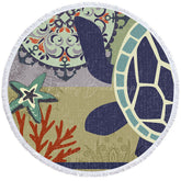 Lofaris Sea Turtle Starfish Coral Reefs Round Beach Towel
